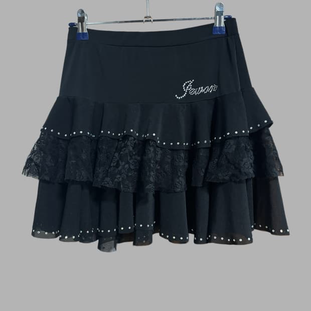 빈티지 블랙 레이스 캉캉 비즈 스커트 