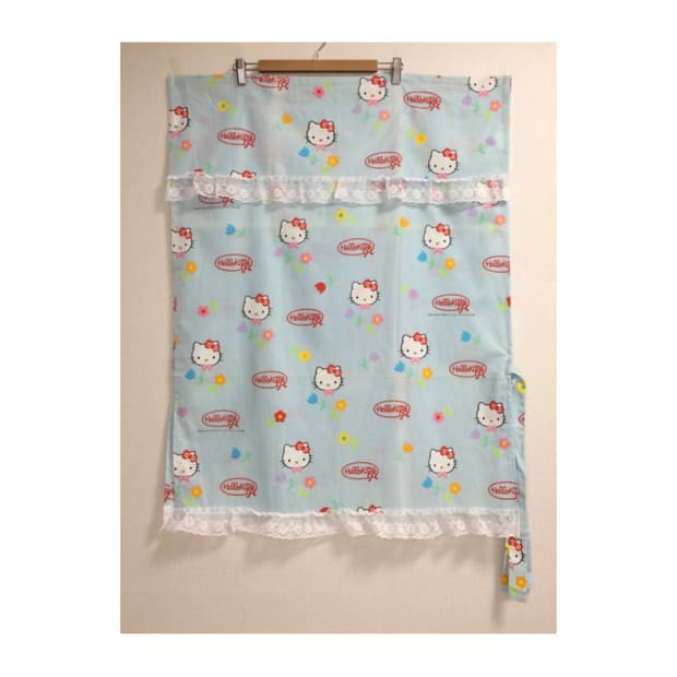 고전 헬로키티 프린팅 스카이블루 레이스 커튼
