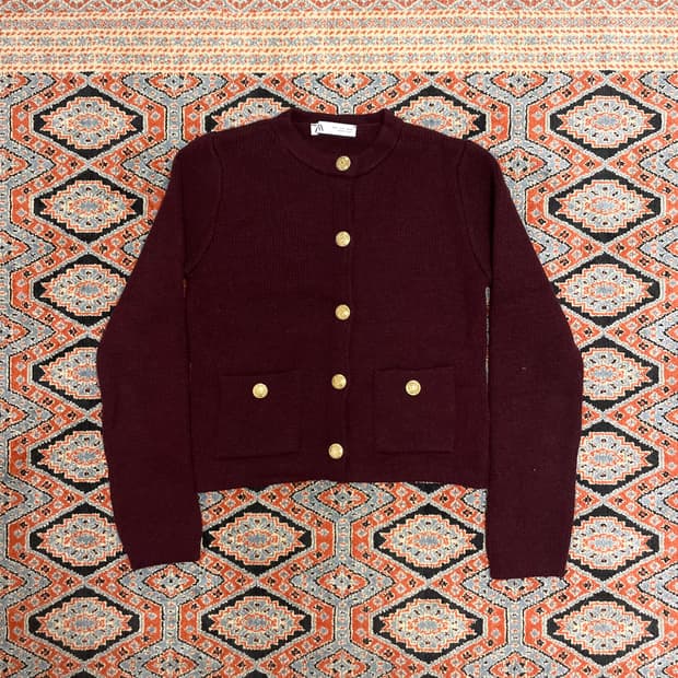 자라 버건디 니트 가디건 여성L