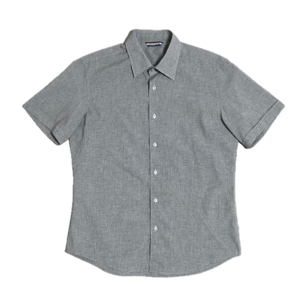 (남성) 반팔 회색 체크셔츠 105