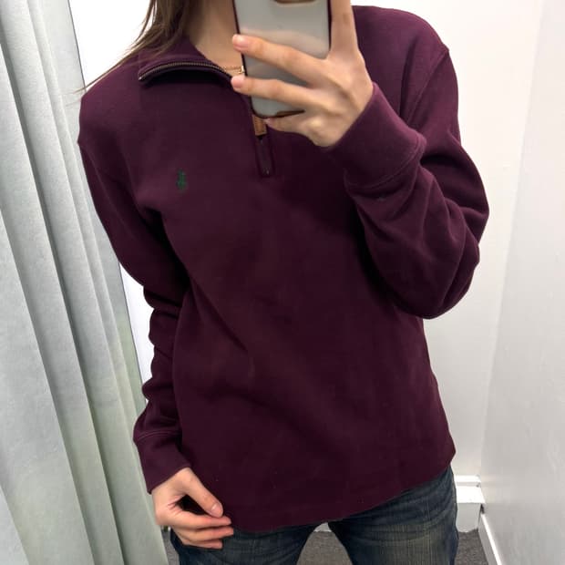 폴로 버건디 반집업 니트