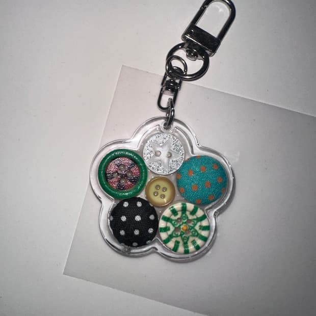핸드메이드 빈티지 플라워 버튼 키링5
