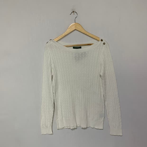 로렌 랄프로렌 빈티지 케이블 니트 아이보리 L