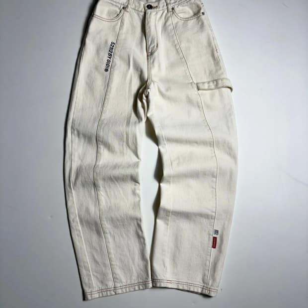 5252 BY O!Oi 20FW 스티치 와이드 크림 데님 팬츠 R2143