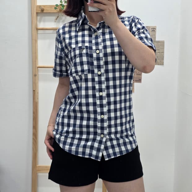 [프립]S/아베크롬비 체크 반팔 셔츠 네이비