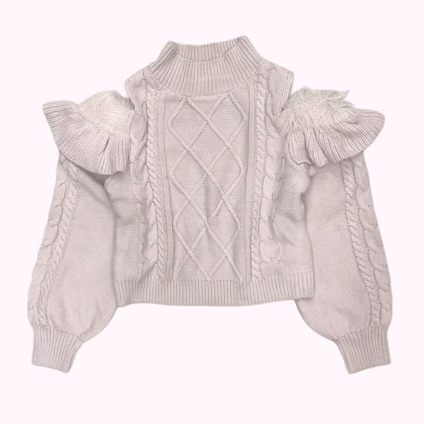 pink fur off-shoulder knit