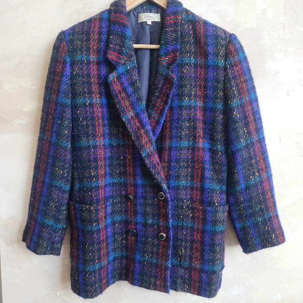 일본빈티지 트위드 퍼플 울 자켓