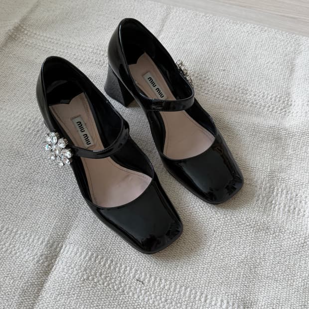 miu miu 미우미우 크리스탈 플라워 메리제인 구두