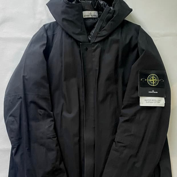 [정품] 스톤아일랜드 수피마 코튼 패딩 후드 레인 코트 자켓