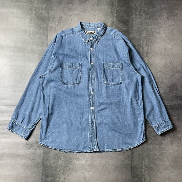 RUSTLER 빈티지 더블 체스트 포켓 데님셔츠