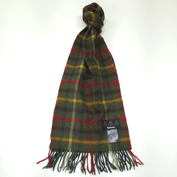 MX584 바버 램스울캐시미어 타탄체크 올리브 머플러 목도리