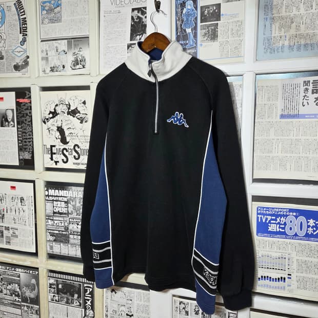 90S 올드스쿨 카파 배색 반집업 스웻셔츠