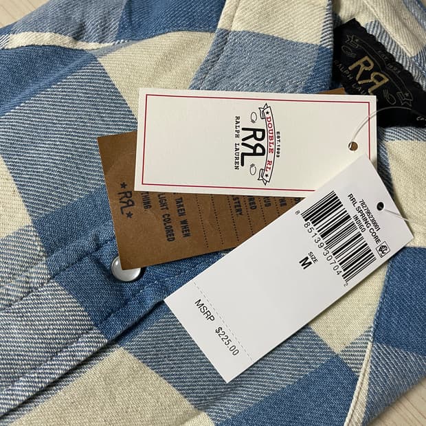 더블알엘 RRL 플래드 인디고 크림 웨스턴 셔츠 M