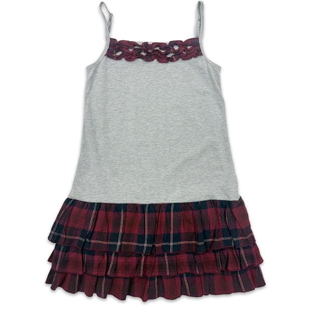 빈티지 Olive Des Olive 그레이 레드 프릴레이어드 슬리브리스