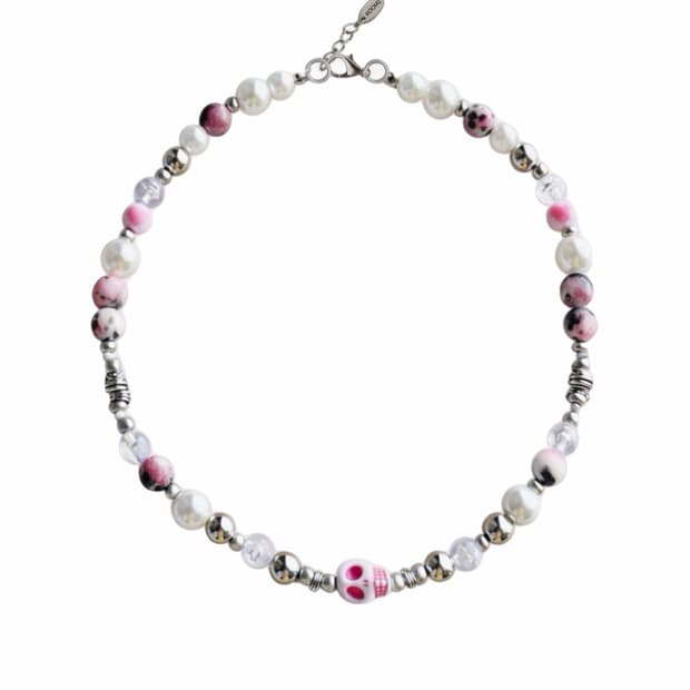 (룸즈) pink skull 해골 비즈목걸이