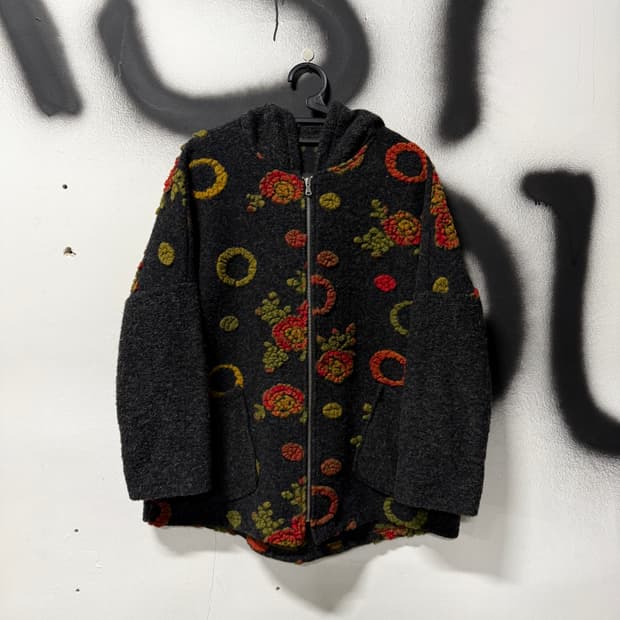 VTG 빈티지 이탈리 울 혼방 자수 디테일 후드 니트 집업