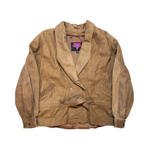 (W-L) 유럽빈티지 브라운 워싱 벨티드 레더 자켓 OJ-015