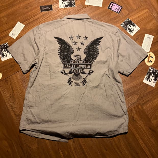 HARLEY DAVIDSON 자수 하프 워크 셔츠 그레이