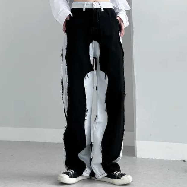 블랙화이트 언발란스 바지