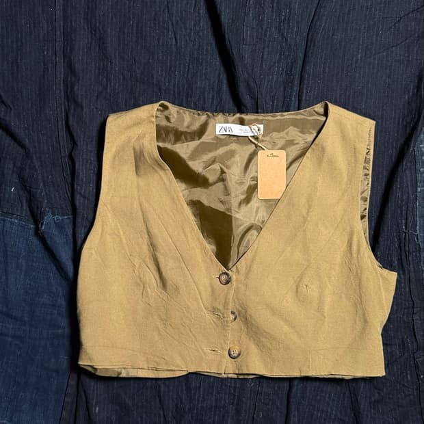 Zara 테일러드 린넨 블랜드 베스트 L
