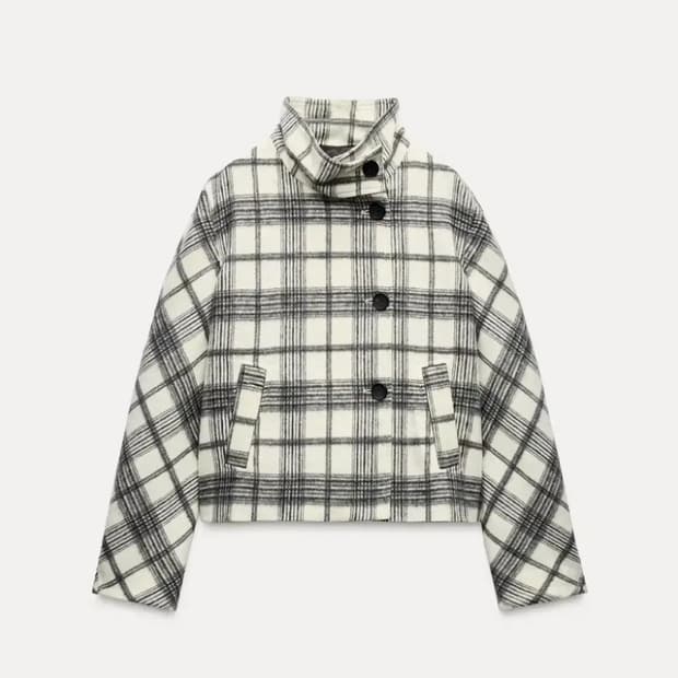 ZARA 자라 체크 하이넥 코트