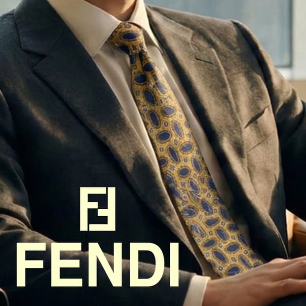 펜디 실크 옐로우 오벌 패턴 넥타이 9.2cm A+등급 G28