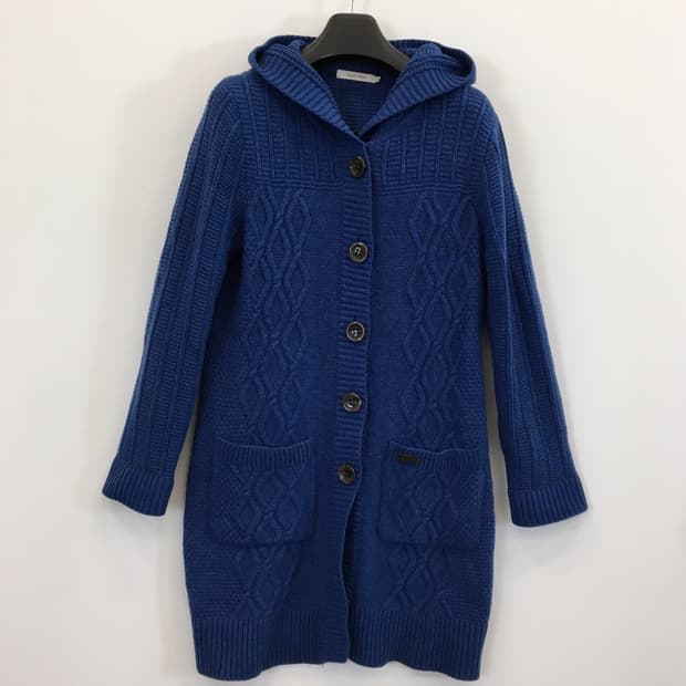 빈폴 케이블 울 후드니트 롱가디건 100 코발트블루 