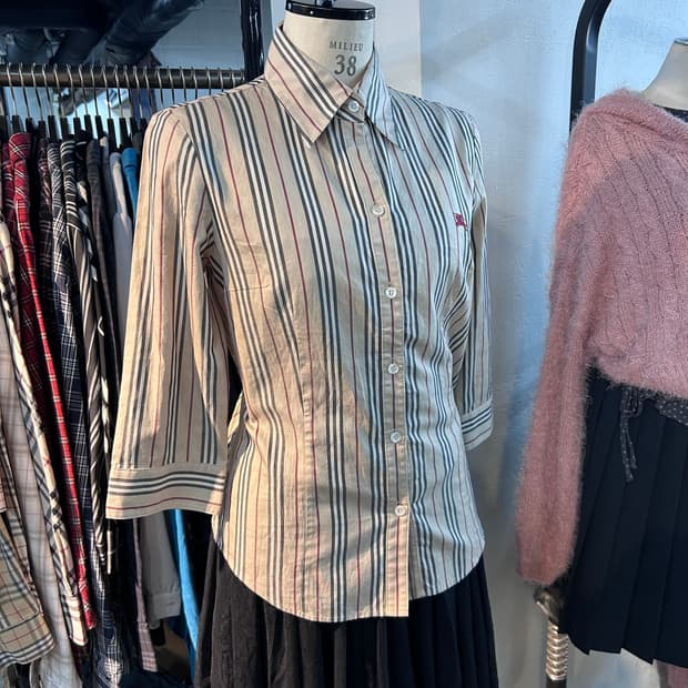 Burberry Logo Embroidered Stripe Shirts