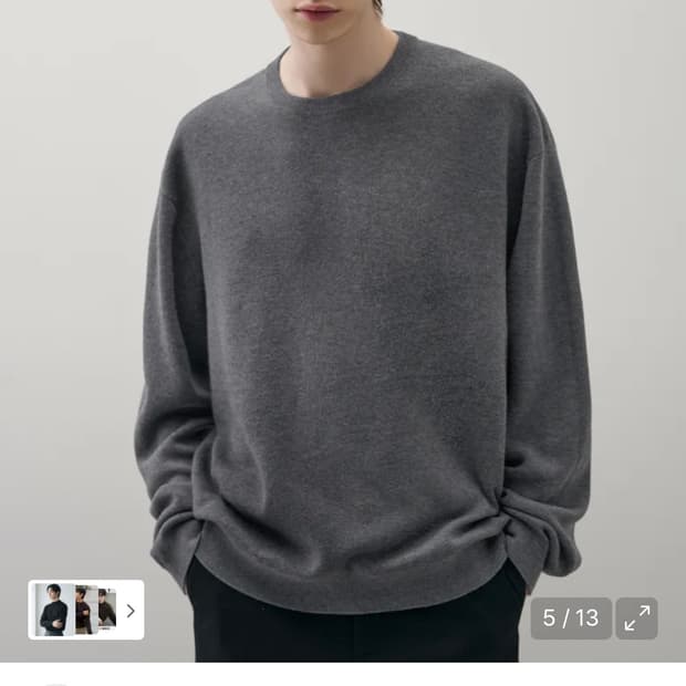 (새상품)(M) 드로우핏 소프트 울 크롭 라운드 니트 CHARCOAL