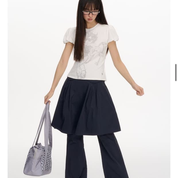 NECY STUDIO 퍼프소매 반팔 티셔츠