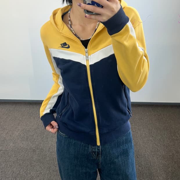 Nike 나이키 블랙 스우시 옐로우 딥네이비 배색 후드집업