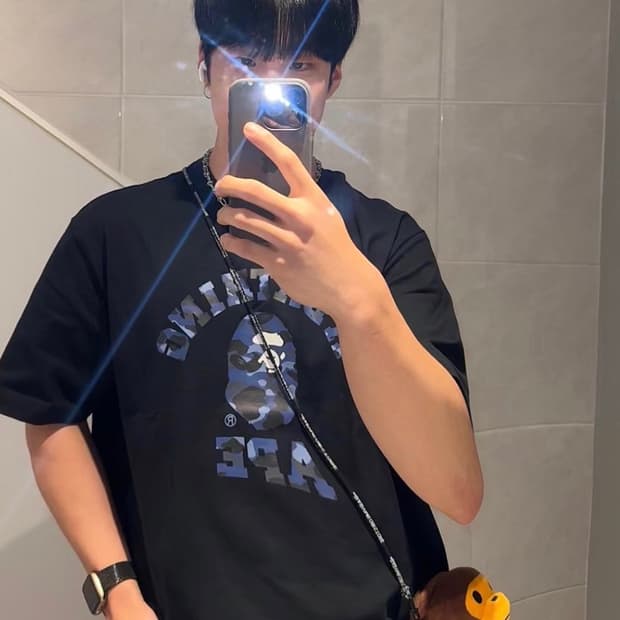 베이프 컬러 카모 컬리지 티셔츠 블랙 네이비 M
