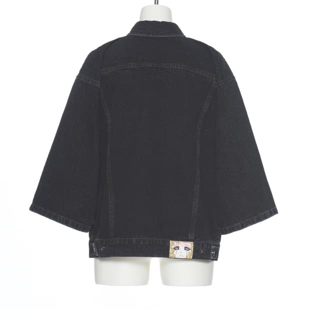 푸시버튼 블랙 KIMONO 데님 자켓