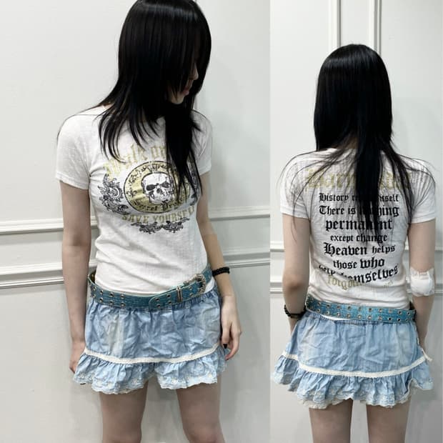 Skull Punk Print White Tee