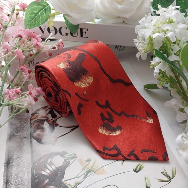 이상봉 파리스 실크 진오렌지 한글 넥타이 9cm A+등급 K1471
