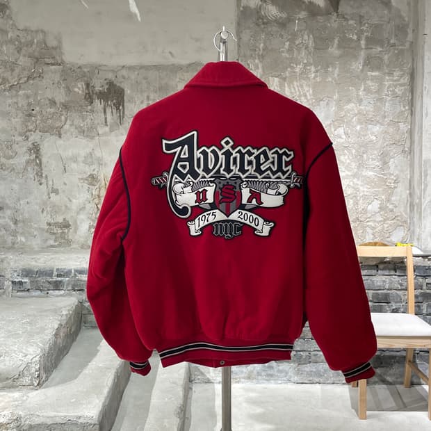 아비렉스 레드 usa 앰블럼 봄버 핏 울 바시티 자켓