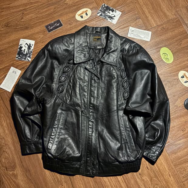 90S LONDON FOG 런던포그 블랙 양가죽 램 레더 봄버