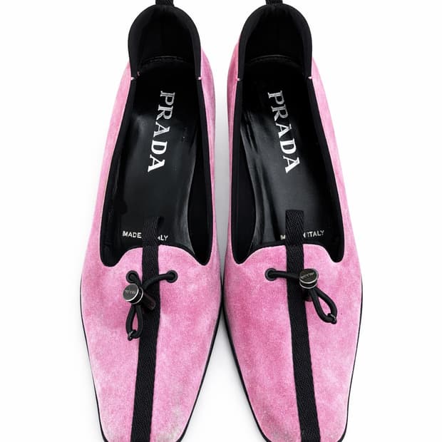 프라다 핑크 스웨이드 힐 37.5