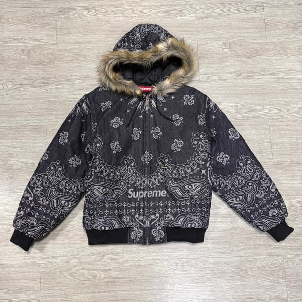 슈프림 반다나 자카드 데님 후드 워크 자켓 블랙 25SS