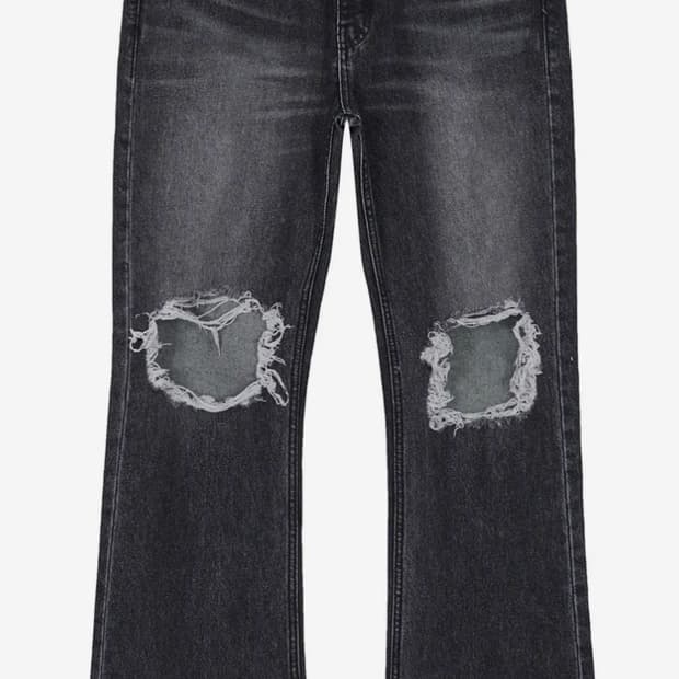 (S) 앤더슨벨 디스트로이드 부츠컷 데님 블랙