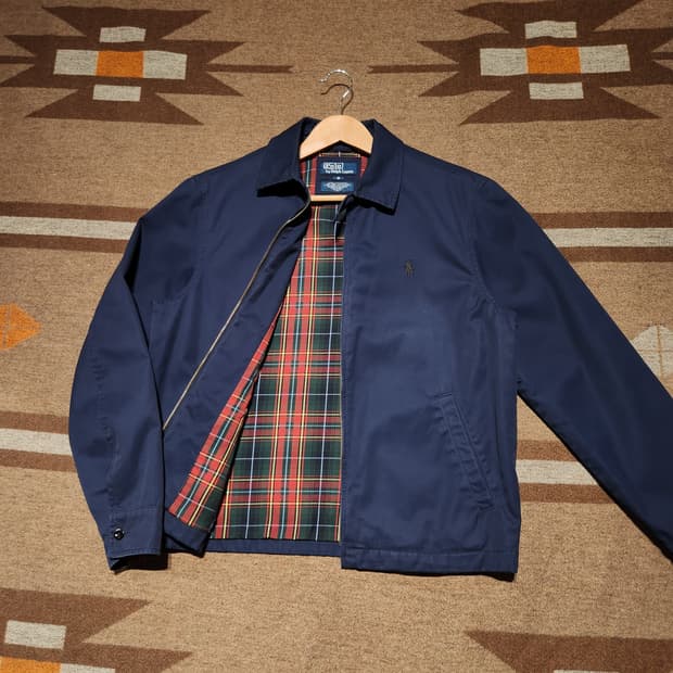 폴로랄프로렌 네이비 헤링턴 자켓 M 100 타탄체크
