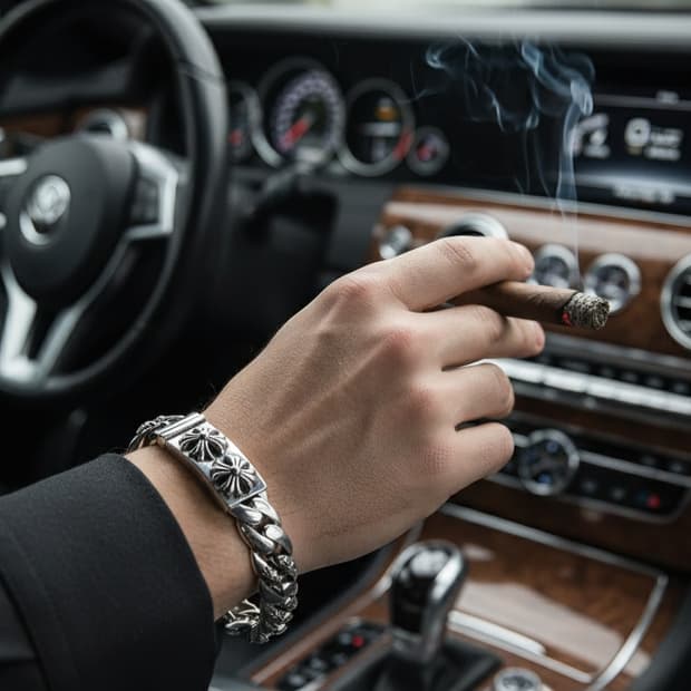 실버  펑크 록 12mm 와이드 체인 남성 팔찌