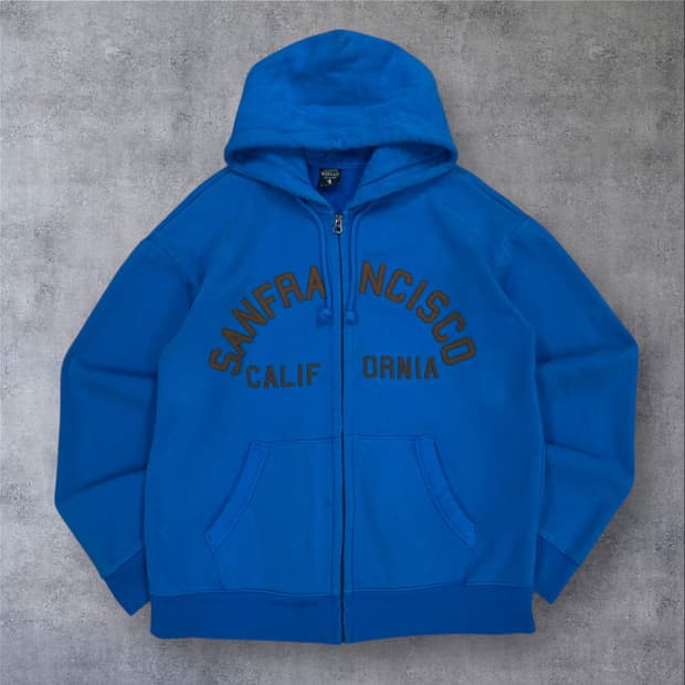 후아유 블루 컬러 스펠아웃 후드 집업