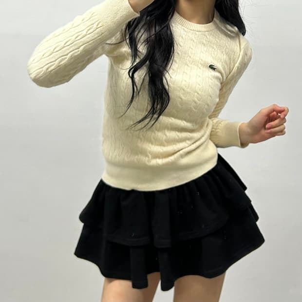 라코스테 아이보리 울 캐시미어 케이블 걸즈 니트(90)