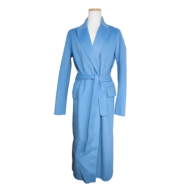 마쥬 블루 울 혼방 벨티드 롱코트 44