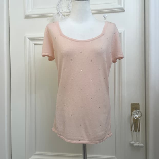coral cubic point argyle basic knit top