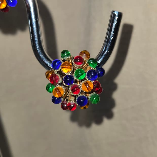 유럽 빈티지 컬러 글라스 비즈 클립 귀찌