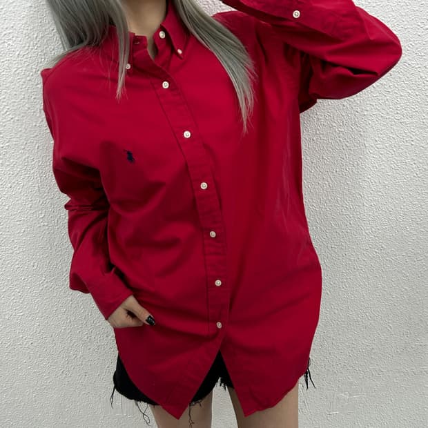 폴로 랄프로렌 90s 네이비포니 레드 셔츠 S