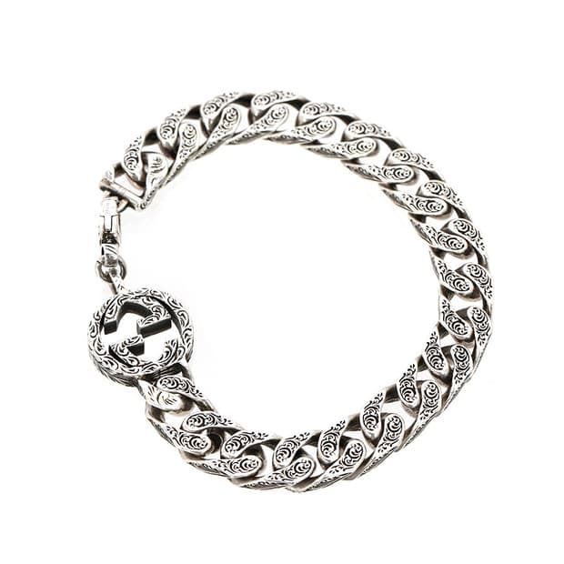 구찌 인터로킹 체인팔찌 G로고 실버팔찌 19호 454245