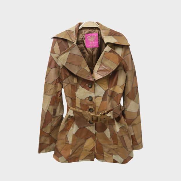 PINK PAPILLON 가죽 패치워크 벨트 자켓 62303